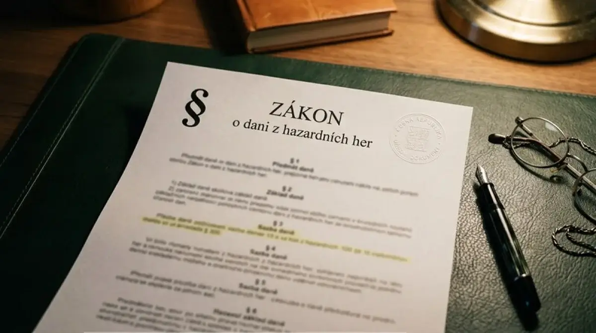 Podepsaný regulační dokument o licencování hazardních her v Česku se symbolem paragrafu